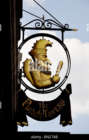 The Punch Tavern sign, Fleet Street, City of London, London, England, United Kingdom Stock Photo