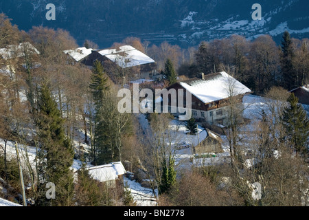 Beatenberg village in Bernese highlands alps wooden houses - Swiss Bernese Oberland Switzerland travel picture Stock Photo