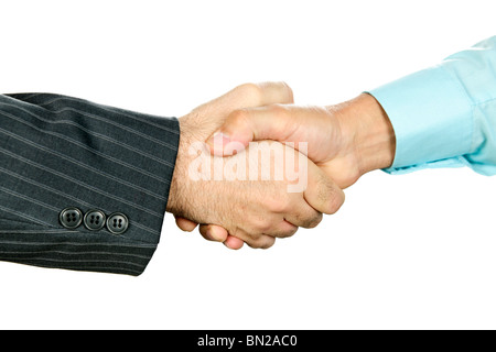 Closeup of two businessmen shaking hands in agreement Stock Photo