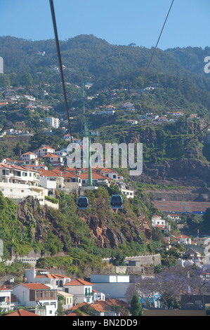 Portugal, Madeira Island, Funchal. Monte Cable Car from the capital city of Funchal to Monte. View of Monte from cable car. Stock Photo