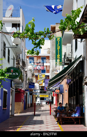 Street with bars, Cala de Sant Antonio, West End, Sant Antoni de Portmany, Ibiza, Balearic Islands, Spain Stock Photo