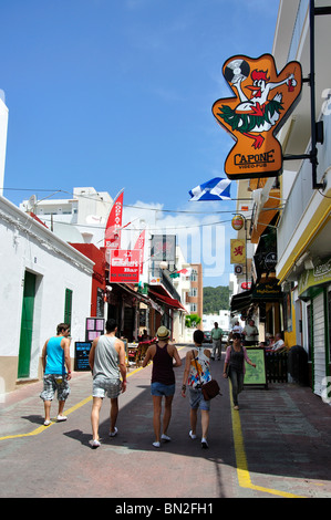 Street with bars, Carrer de Santa Agnès, West End, Sant Antoni de Portmany, Ibiza, Balearic Islands, Spain Stock Photo