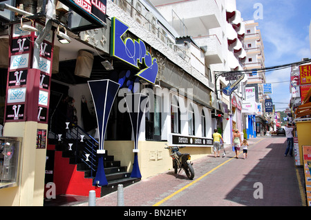 Street scene, Carrer de Santa Agnès, West End, Sant Antoni de Portmany, Ibiza, Balearic Islands, Spain Stock Photo