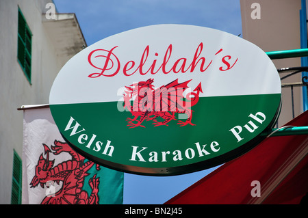 Delilah's Welsh Karaoke Pub sign, Carrer de Santa Agnès, West End, Sant Antoni de Portmany, Ibiza, Balearic Islands, Spain Stock Photo