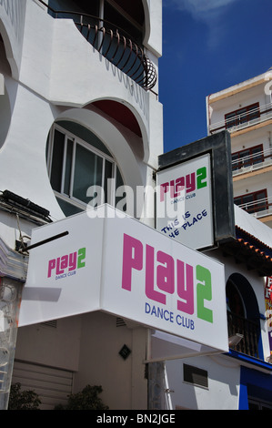 Club entrance, Carrer de Santa Agnès, West End, Sant Antoni de Portmany, Ibiza, Balearic Islands, Spain Stock Photo