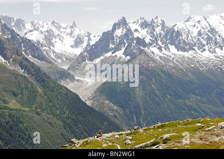 hikers in the Mont Blanc Massif, near Chamonix-Mont-Blanc, France, Europe Stock Photo