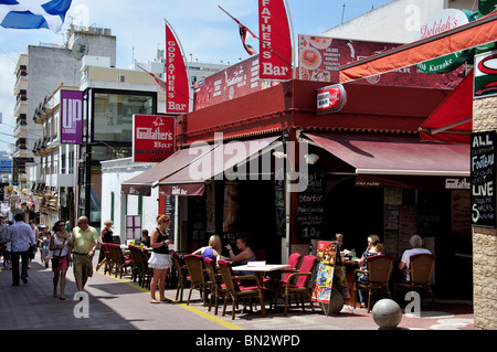 Outdoor restaurant, Carrer de Santa Agnès, West End, Sant Antoni de Portmany, Ibiza, Balearic Islands, Spain Stock Photo