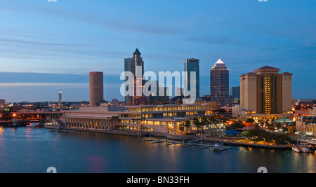 City center skyline and Convention center in foreground center, Tampa, Florida, USA Stock Photo