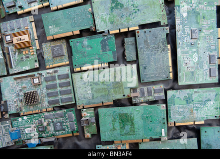 Many old electronic circuit boards from old computers Stock Photo