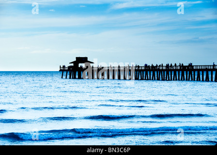 People fishing from Naples pier in Gulf of Mexico, Naples, Florida, USA Stock Photo