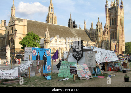 Parliament Square Peace Camp outside the Houses of Parliament, London, England Stock Photo