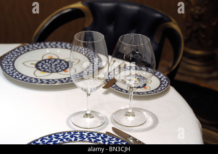 Empty Plates and Glasses, Place Setting Stock Photo