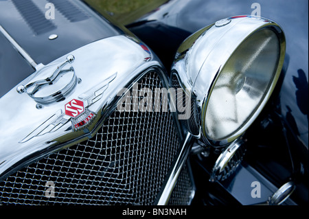 Jaguar SS 100 Grill Bonnet / Hood and headlamp detail Stock Photo