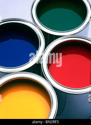 Close-up of four paint cans Stock Photo