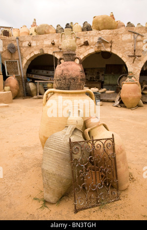 Pottery is displayed in the village of Guellala on the island of Djerba, Tunisia. Stock Photo