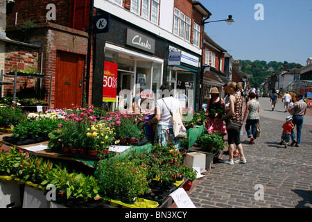 Selling flowers , Cliffe High Street, Lewes, East Sussex Stock Photo