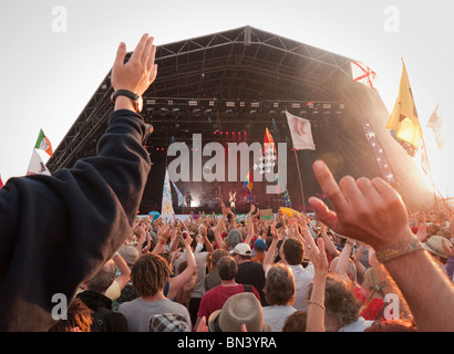 View of the Pyramid Stage at the Glastonbury music festival in Somerset Britain Stock Photo