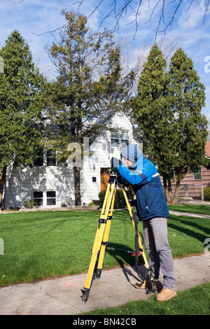 Surveyor working with theodolite Stock Photo