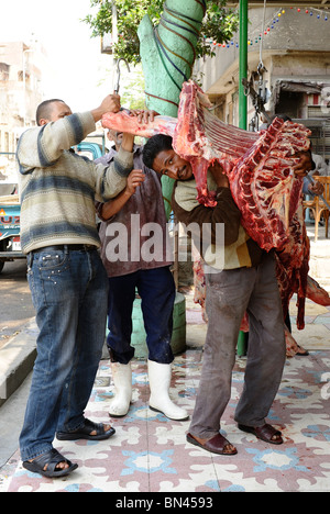 street butchers near souk goma (friday market),  Southern Cemeteries, Khalifa district ,cairo,egypt Stock Photo