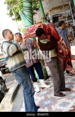 street butchers near souk goma (friday market),  Southern Cemeteries, Khalifa district ,cairo,egypt Stock Photo