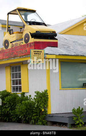 The entrance to a golf cart hire store on Harbour Island, Bahamas. Stock Photo