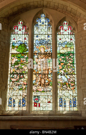 Stained glass window to St Francis in the church of St Mary in Selborne Stock Photo