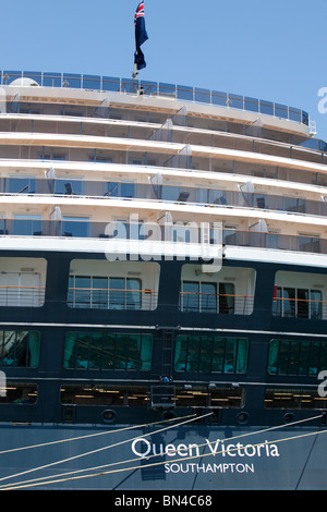 Stern view of Cunard's Queen Victoria alongside Gibraltar Harbour. Stock Photo