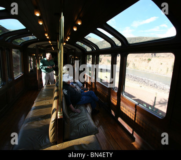 Train journey from Puno to Cusco, Peru, South America. Stock Photo