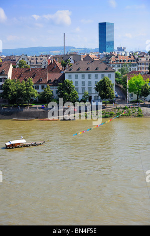 Cable ferry across the river Rhine in Basel (Bale) Switzerland Stock Photo