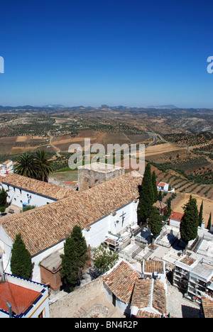 View over the town rooftops and surrounding countryside, Olvera, Cadiz Province, Andalucia, Spain, Western Europe. Stock Photo