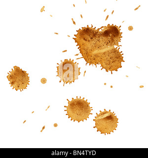 Coffee accident brown stains, high detailed. Isolated on a white background (over white cut-out image). Stock Photo