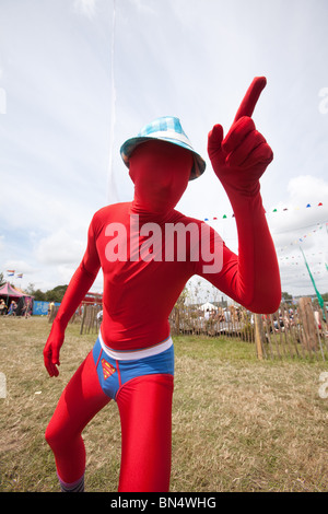 Fancy dress 'super gimp' at the Glastonbury Festival 2010 Stock Photo