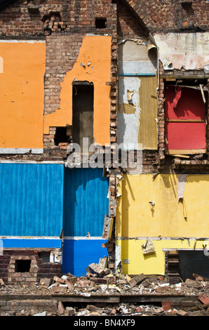 Terraced houses being demolished, Charlestown/ Lower Kersal area of Salford, Greater Manchester, UK Stock Photo