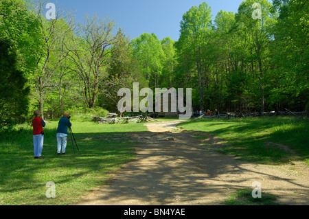 Cades Cove in the summer at Great Smoky Mountains National Park, Tennessee, USA with tourists. Picture by Darrell Young. Stock Photo