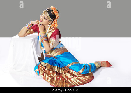 Dreaming an expression in bharat natyam Stock Photo