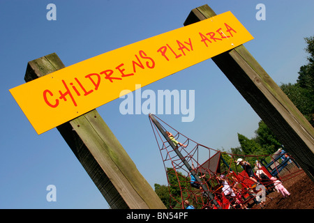 England, Cheshire, Stockport, Cheadle, Bruntwood Park, award-winning children's play area sign Stock Photo