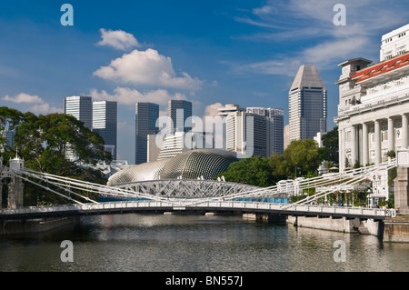Cavenagh Bridge and Central Business District Singapore Stock Photo