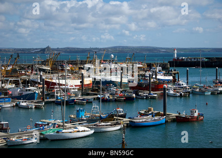 Newlyn Cornwall UK Harbour Harbor Quay Fishing Boats Stock Photo