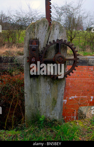 Rusting old Paddle Gear on the former Stroudwater Navigation at Ryeford Double Lock in Gloucestershire Stock Photo