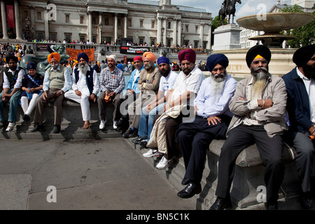 Sikhs gather in Trafalgar Square for a demonstration to highlight human rights abuses towards minority groups in India. Stock Photo