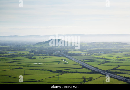 The M5 and the Somerset Levels with Brent Knoll and the Quantock Hills in the Distance. Somerset. England. UK. Stock Photo