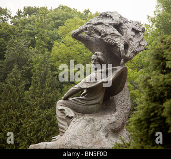 Carved statue of Frederick Chopin in Royal Park in Warsaw Poland Stock Photo