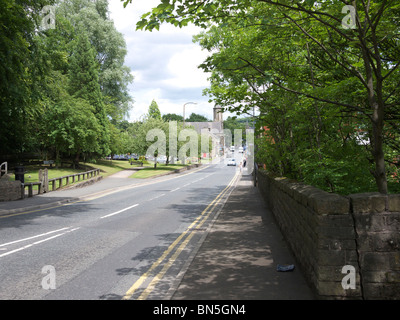 Looking down High street, A670, towards Uppermill village,Saddleworth, Oldham, Lancashire, UK. Stock Photo