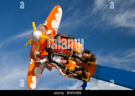Visitors enjoy the thrilling Air Race ride at the new Luna Park in Coney Island, Brooklyn Stock Photo