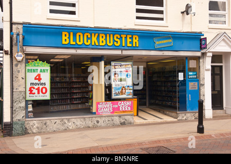 The Blockbuster video and dvd library rental shop store at Stowmarket in Suffolk , England , Great Britain , Uk Stock Photo