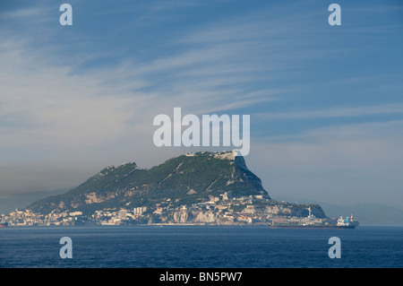 United Kingdom, Iberian Peninsula, Rock of Gibraltar (aka Jabal al Tariq). Monolithic limestone promontory off the tip of Spain. Stock Photo