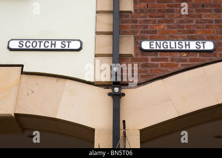 Scotch Street and English Street meet in Carlisle, Cumbria, England. Stock Photo