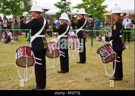 Royal Marines Corps of Drums from CTC Lympstone performing at Hay Festival 2010 Hay on Wye Powys Wales UK Stock Photo