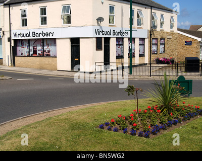 An empty shop decorated by the Local Council using large photographs to make it more attractive a so-called 'virtual Shop' Stock Photo