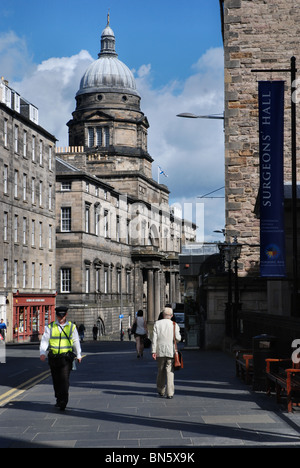 View from Nicolson Street looking towards Edinburgh University's Old College on South Bridge. Stock Photo